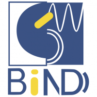 Bind Logo showing half cell with its nucleus and a wave