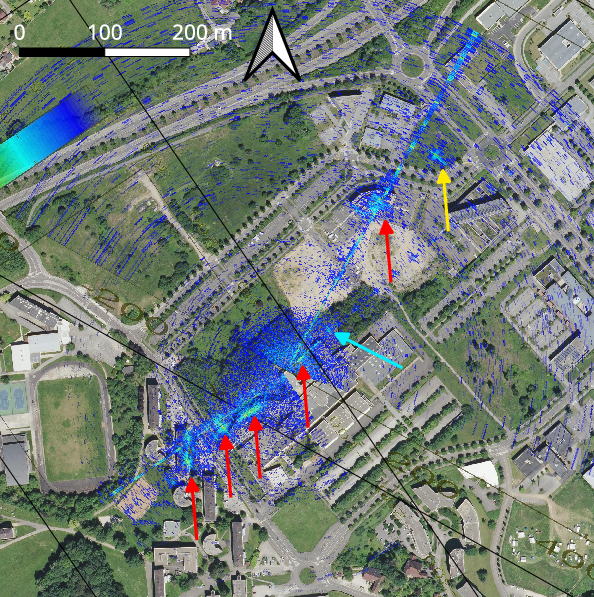 Map of targets obtained with the covert SDR-GB-SAR operating with a 5.8 GHz WiFi emitter as non-cooperative source